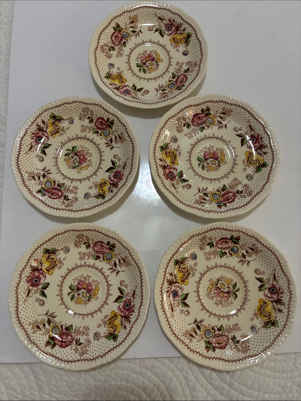 Vintage English Ridgway Lynton Porcelain Trinket Dish/Saucer Antique Floral Dish